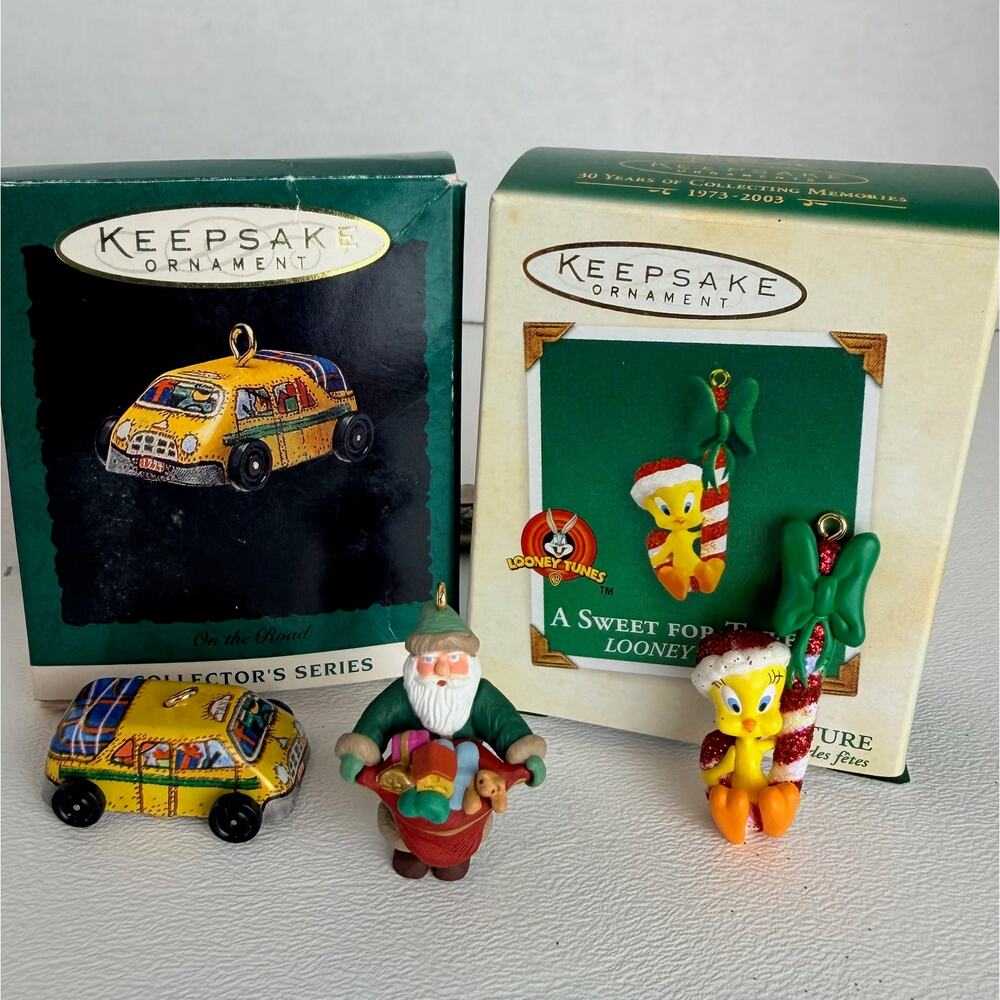 Hallmark KeepSake Miniature Ornaments 3‎ Each: Santa Tin Car Tweety
